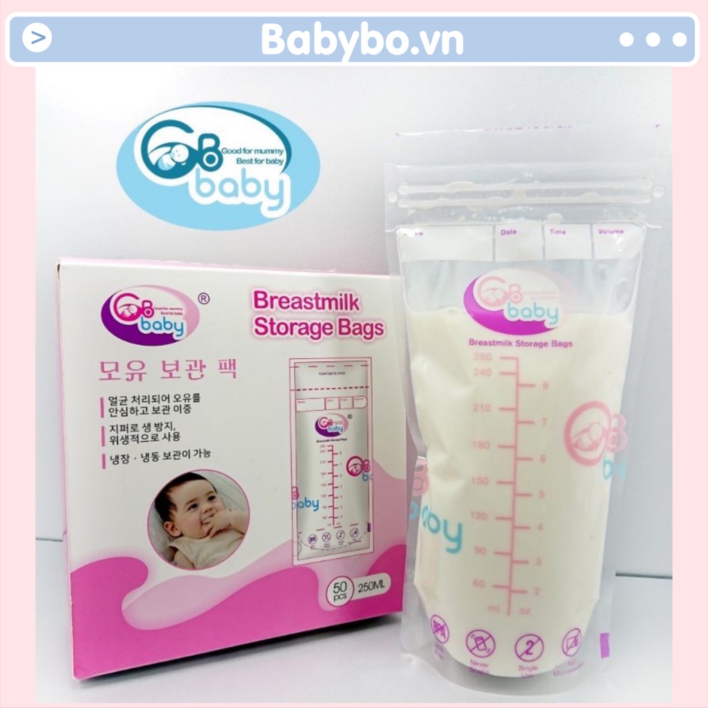 Hộp 50 túi trữ sữa 2 khóa zip GB Baby dung tích 250ml cho bé