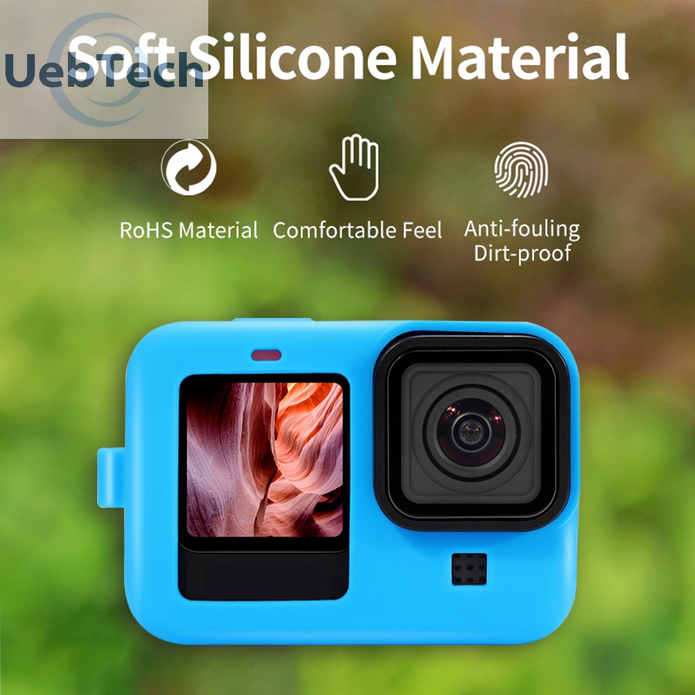 Khung vỏ bảo vệ máy ảnh bằng silicon với nắp ống kính và dây đeo cho GoPro Hero 9