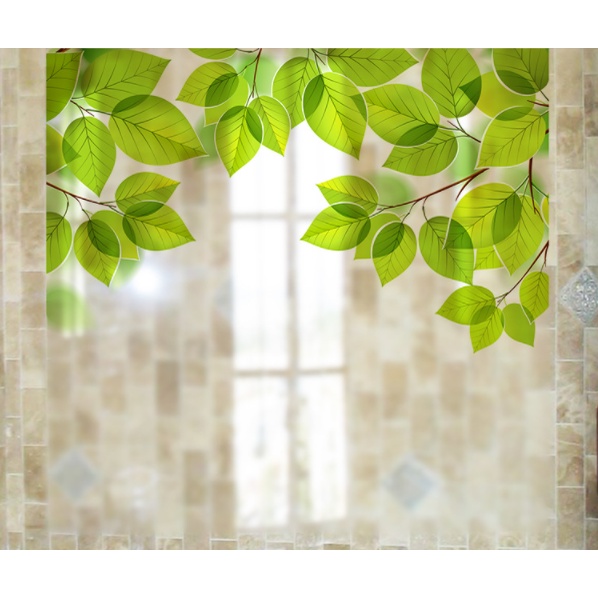 Decal dán kinh cao cấp - Rèm lá cây xanh tươi ( 60x58cm)