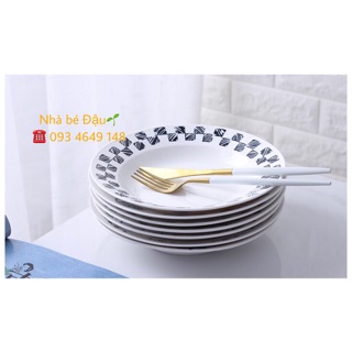 ĐĨA TRÒN SÂU LÒNG đen trắng SIZE 22cm