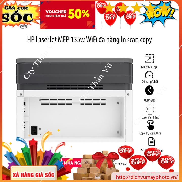 Máy in mới 100% Hp 135W có bảo hành in laser đen trắng copy in wifi scan INECO