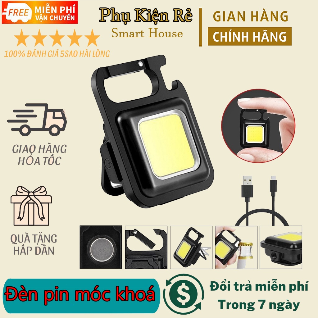 Đèn Pin Mini Móc Khoá Siêu Sáng Led COB Khẩn Cấp Đa Năng Có Thể Sạc Lại Kèm Móc Khóa Nhỏ Gọn Tiện Dụng