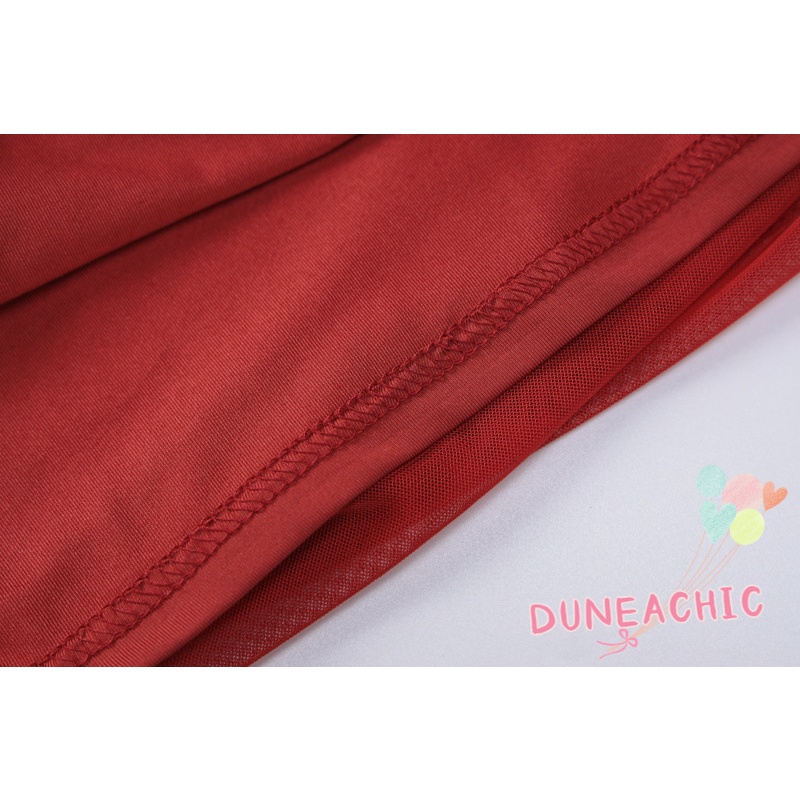 DUNEA Đầm trễ vai phối lưới xếp ly thời trang cho nữ