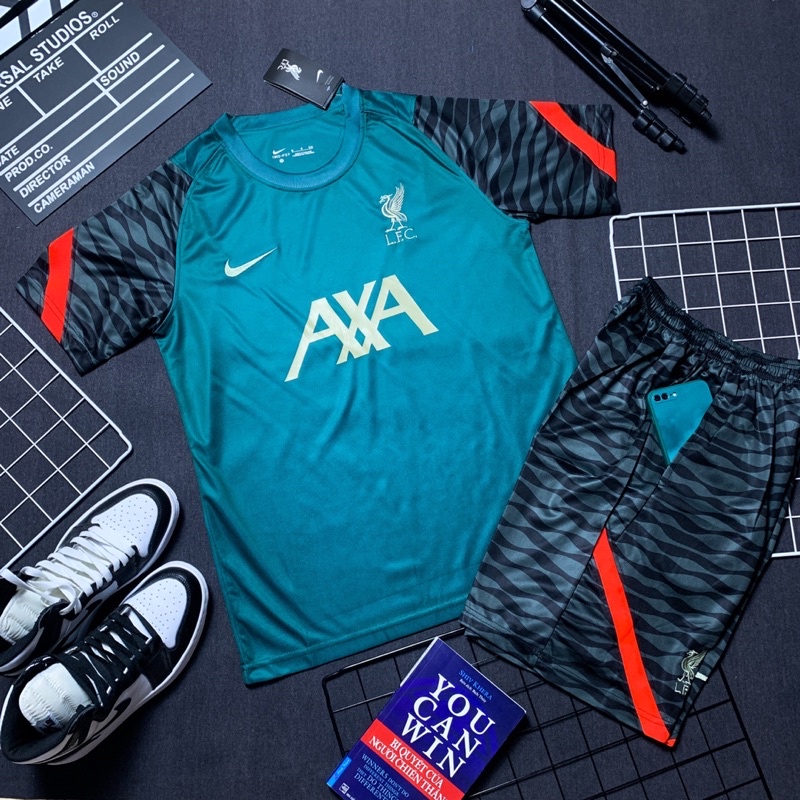 Bộ quần áo đá banh CLB Liverpool training màu xanh cổ vịt hàng cao cấp Thailand -2022