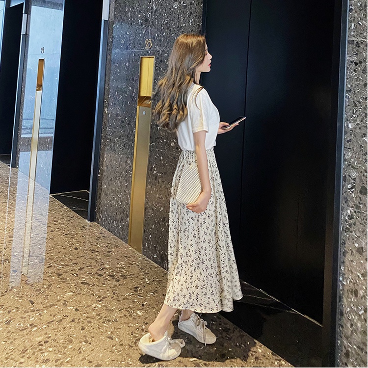 Chân Váy Dài Lưng Cao Họa Tiết Hoa Phong Cách Hàn Quốc