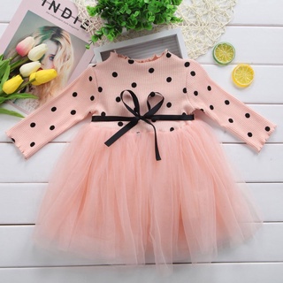 Đầm xòe chấm bi dài tay cho bé gái