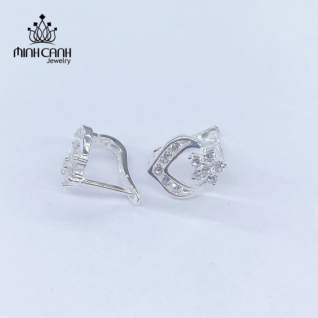 Bông Tai Bạc Hình Trái Tim Khóa Bấm Tròn - Minh Canh Jewelry