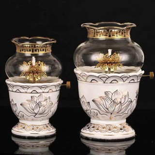 Đèn dầu hoa sen gốm sứ  - trắng