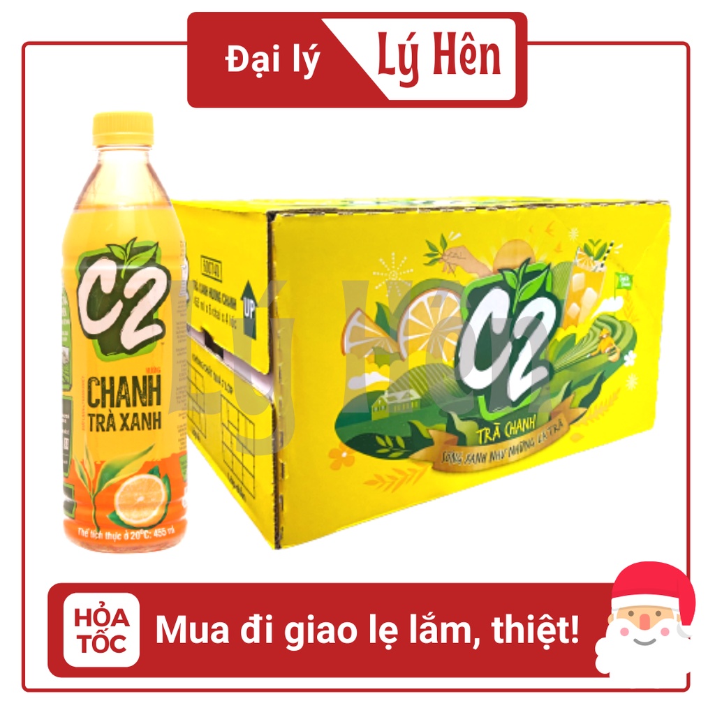 Thùng 24 Chai Trà Xanh C2 Hương Chanh Bao Bì Xuân Chai Nhựa 455ml Date Luôn Mới