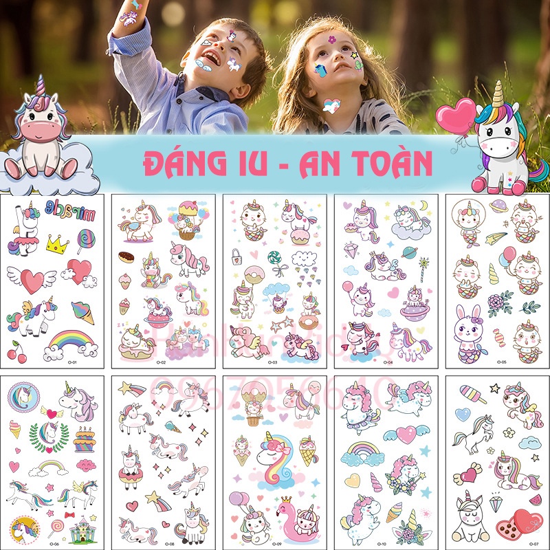 Hình xăm tatoo sticker KÌ LÂN dán chống thấm nước cho bé sáng tạo vui chơi an toàn