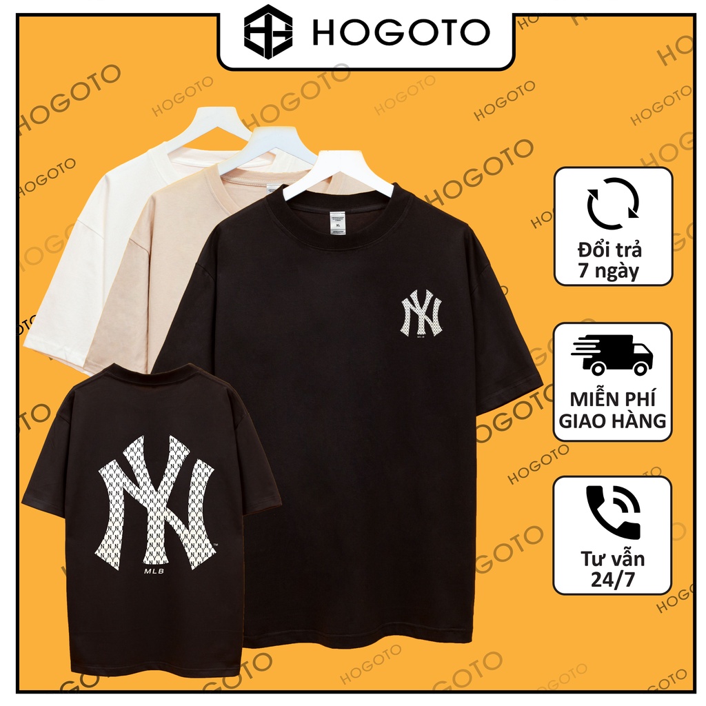 Áo thun tay lỡ NY CHẤM BI Hogoto shop , Áo thun unisex nam nữ from rộng oversize chất liệu cotton