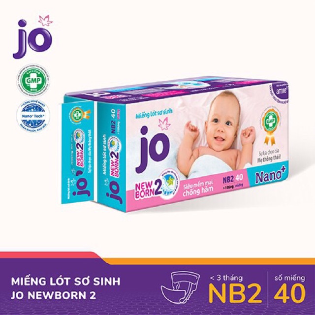 Miếng lót sơ sinh bỉm jo newborn 1 (56 miếng) &amp; newborn 2 (40 miếng)