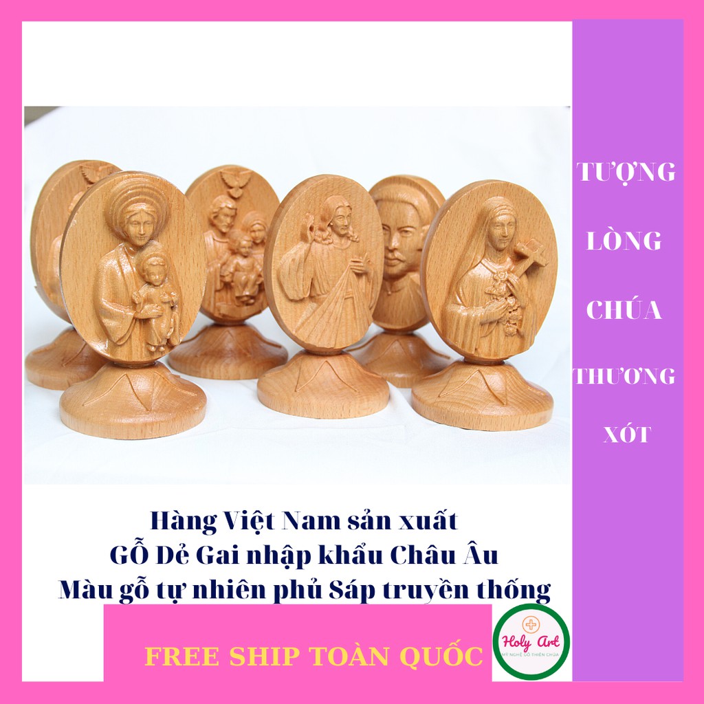 Tượng Lòng Chúa Thương Xót bằng gỗ  KT: 12x7cm, Tượng để ô tô, trang trí, Quà tặng người thân