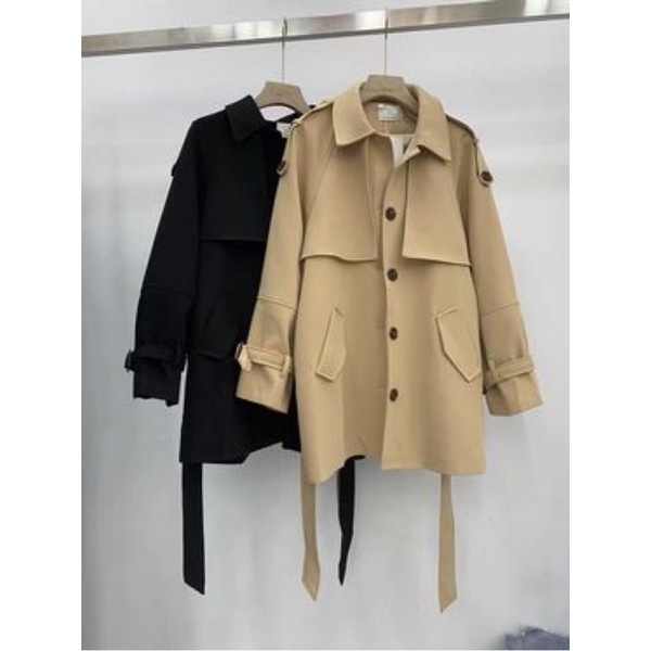 Áo khoác măng tô nữ đai eo dáng ngắn cao cấp. | BigBuy360 - bigbuy360.vn