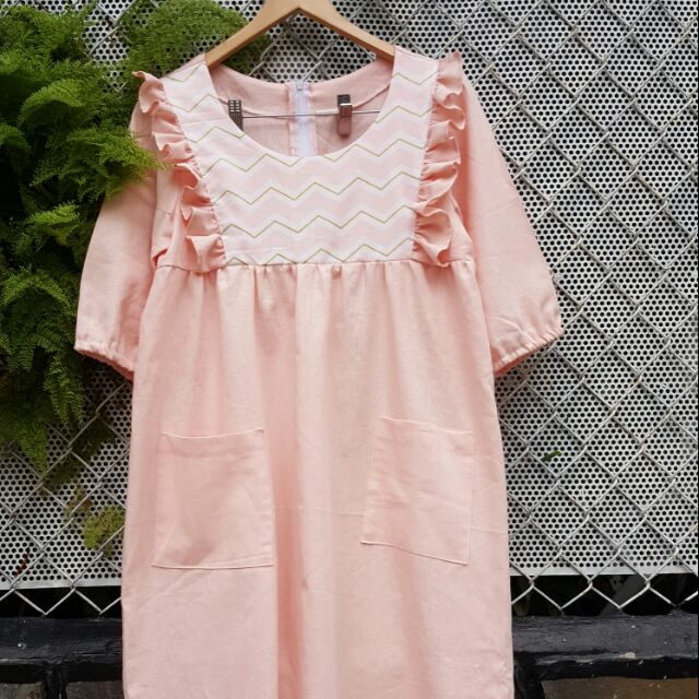 Đầm bầu linen hồng