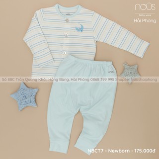 Bộ Quần Áo Sơ Sinh Nous Cài Thẳng Kẻ Trắng Xanh NB Nous (Size Sơ Sinh)