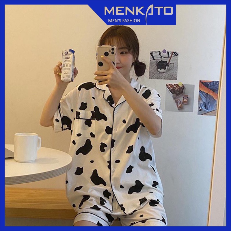 Pijama bộ đồ ngủ bò sữa nữ cute mặc mùa hè thoải mái dễ thương giá rẻ H5 BÒ SỮA