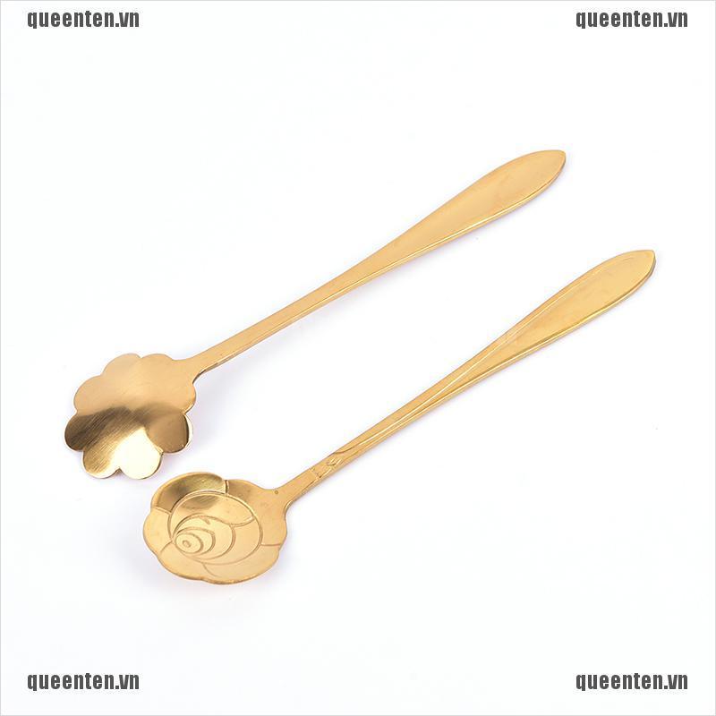 New 1pcs Stainless Steel Teaspoons Flower Shape Dessert Coffee Spoons Tableware QUVN