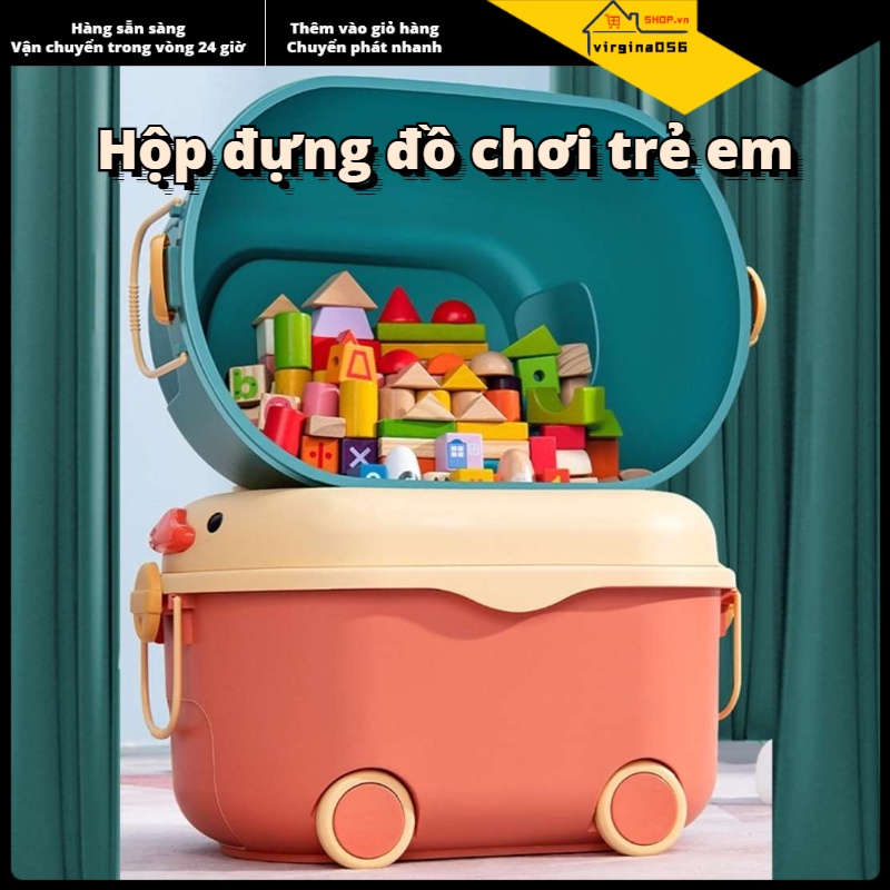 Có thể bán buôn Hộp đựng đồ chơi Đa năng Vịt dễ thương quần áo bằng nhựa có bánh xe cho trẻ em Hàng giao ngayVirgina056