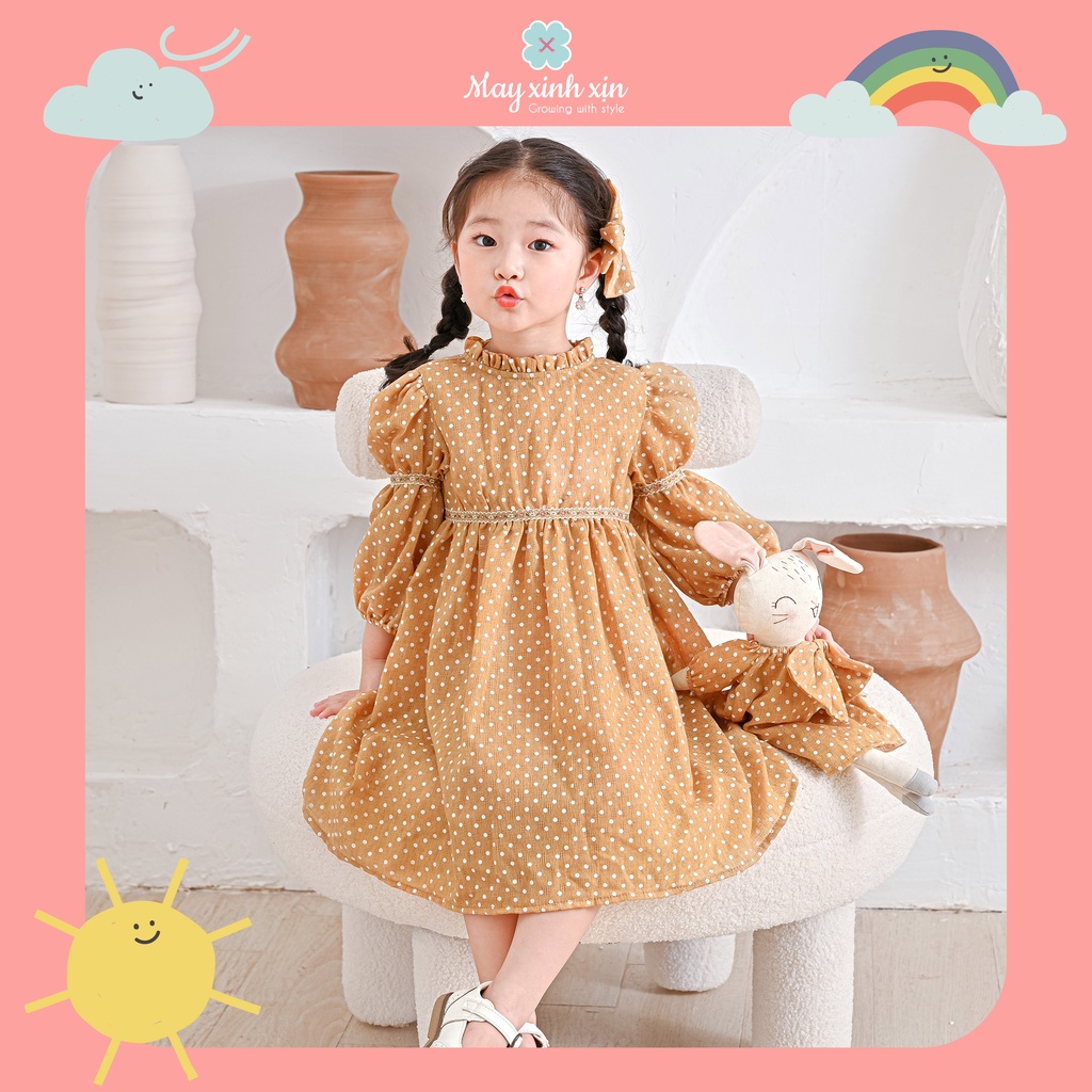 Váy thu bé gái thô đũi họa tiết chấm bi vàng MAY XINH XỊN Sundotty