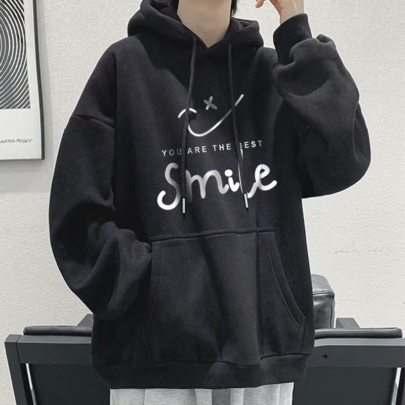 Áo hoodie Nhung Dày Tay Dài In Chữ Mặt Cười Cỡ Lớn m-5xl Thời Trang Mùa Thu Cho Nam
