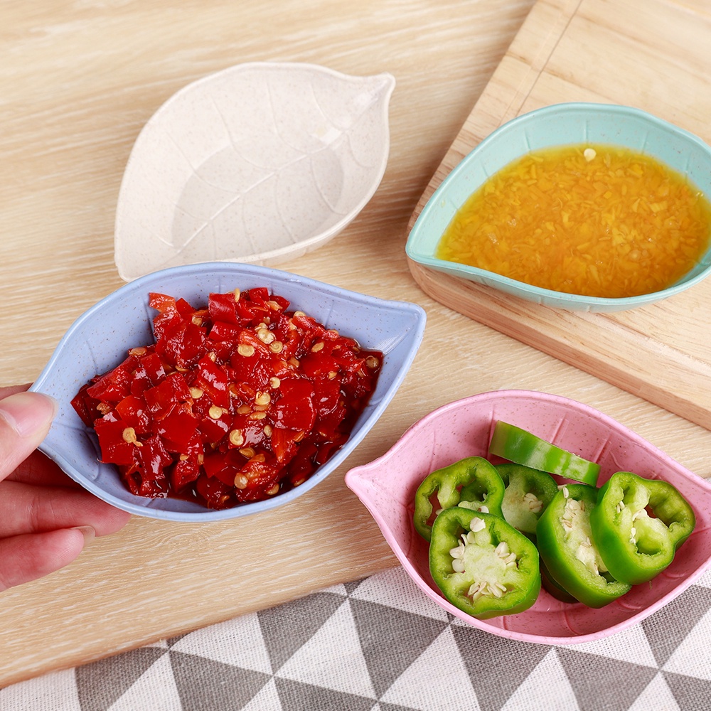 Đĩa đựng đồ gia vị nước chấm hình lá bằng rơm lúa mì dễ thương