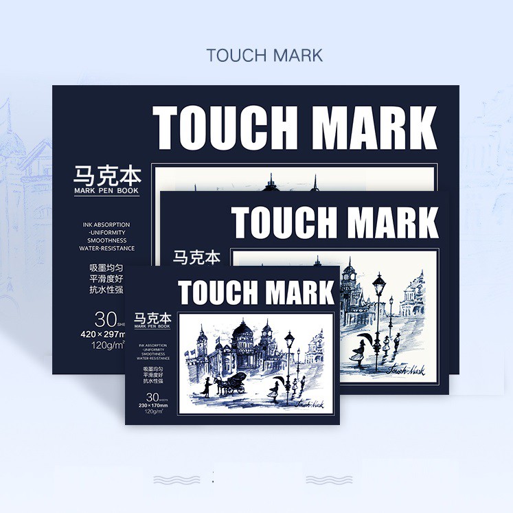 Giấy vẽ màu dạ marker Touch Mark size B5 230x170mm 120gsm gồm 30 tờ chuyên vẽ tranh anime, manga, thiết kế thời trang