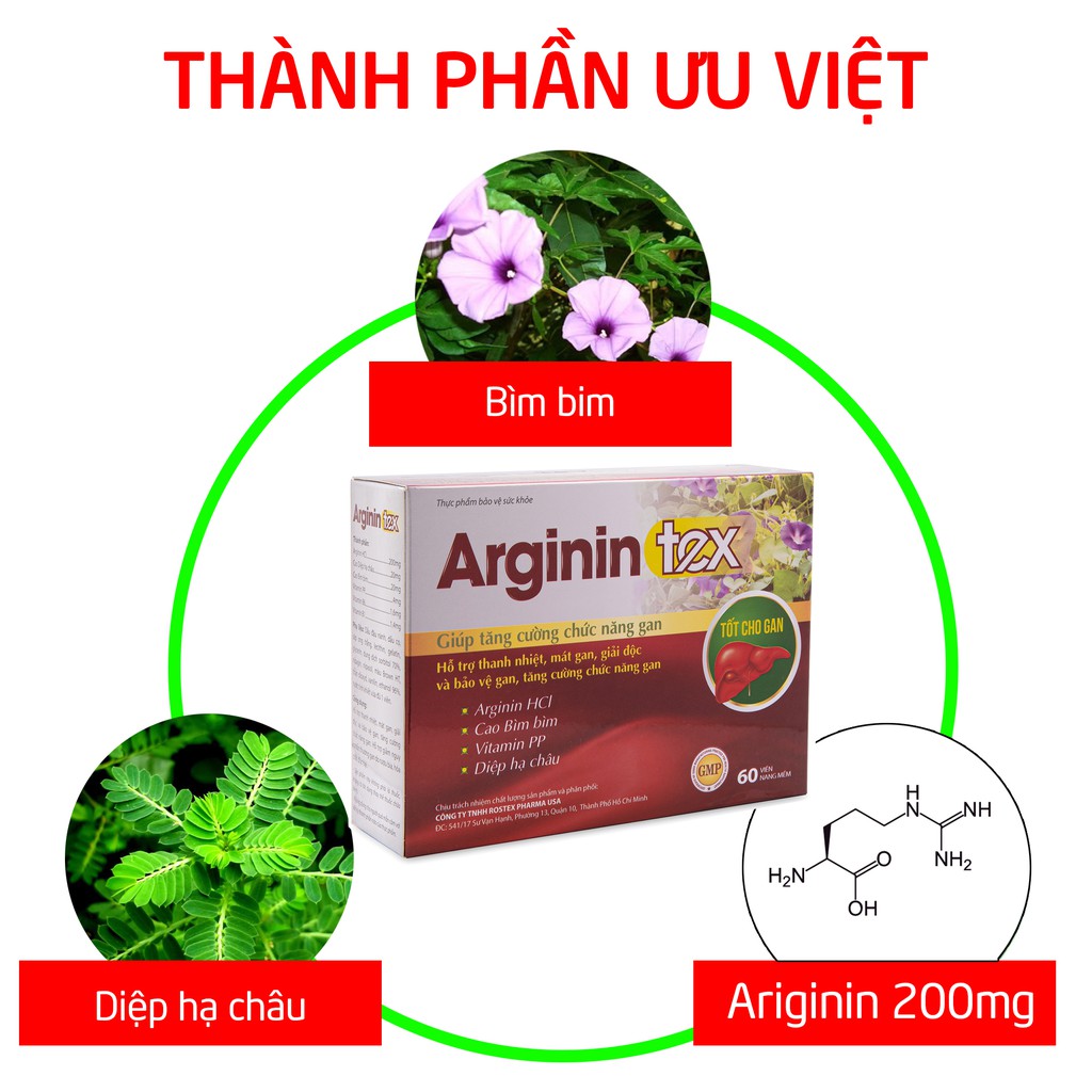 Viên uống bổ gan Arginin Tex mát gan, giải độc gan, hạ men gan - 60 viên