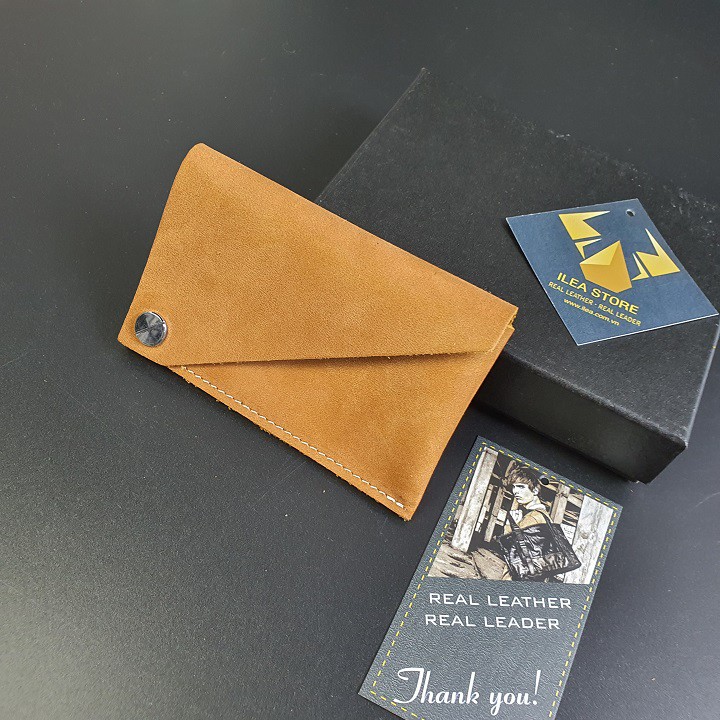 Ví card da bò sáp; Ví thẻ nam nữ da bò thật MN119VB   - 100% da bò thật, BH 3 năm