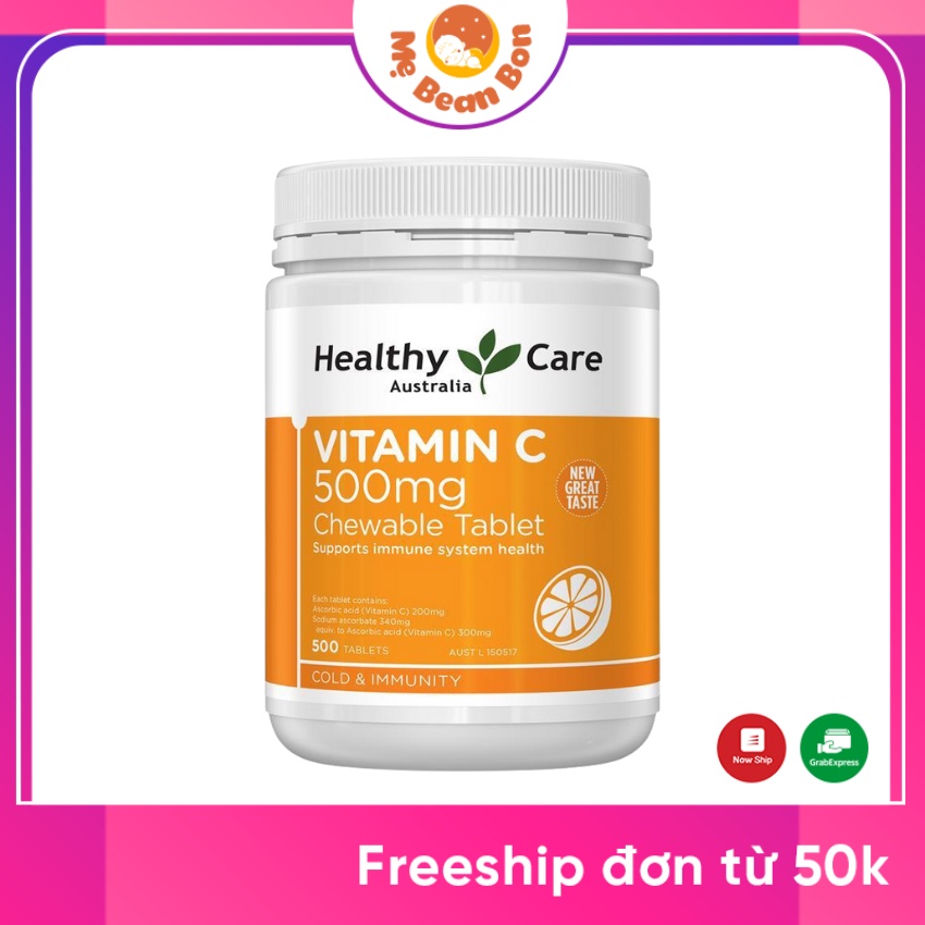 Vitamin C healthy care 500mg của úc 500 viên giúp tăng đề kháng hệ miễn dịch đẹp cho cả gia đình từ 2 tuổi trở lên