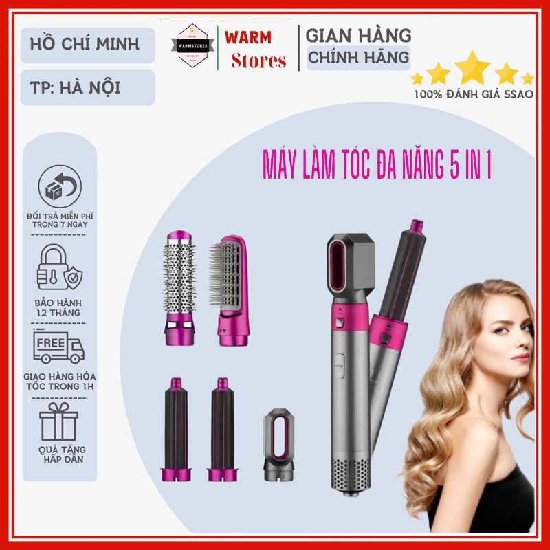 Máy Sấy Tóc Tạo Kiểu 5in1 Máy Làm Tóc Đa Năng Hàn Quốc Máy Uốn Duỗi Tóc Kết Hợp Lược Chải Tóc