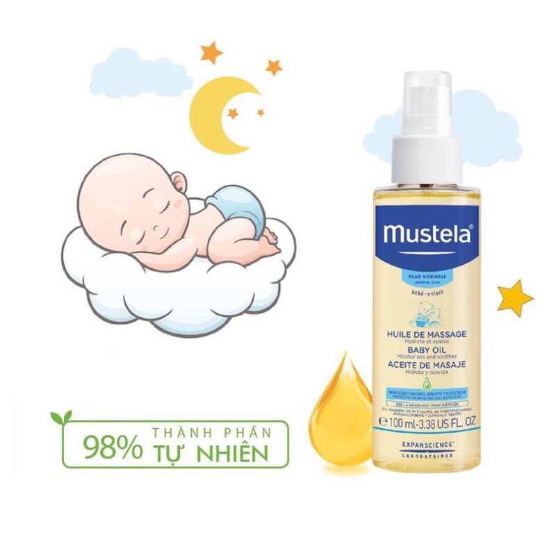 Dầu Massage Cho Trẻ Sơ Sinh & Em Bé Mustela Baby Oil Mútela 100ml