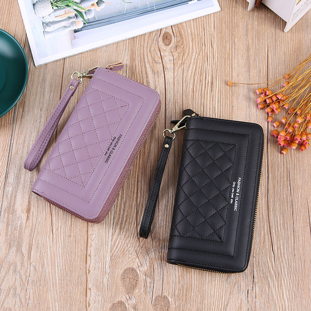 💜ZAIJIE💜 Lady Women Card Holder PU Leather Phone Checkbook Organizer Woman Wallet Double Zip Fashion Classic Multi-slot Zip Purse/Multicolor