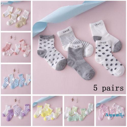 Set 5 Đôi Tất Cotton Hoạ Tiết Kẻ Sọc Cho Bé