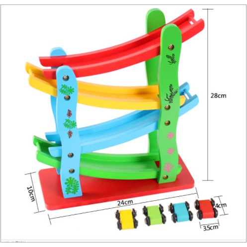Đồ chơi xe ô tô cầu trượt 4 tầng kèm 4 xe con bằng gỗ - đồ chơi gỗ thông minh an toàn cho bé giúp phát triển trí tuệ