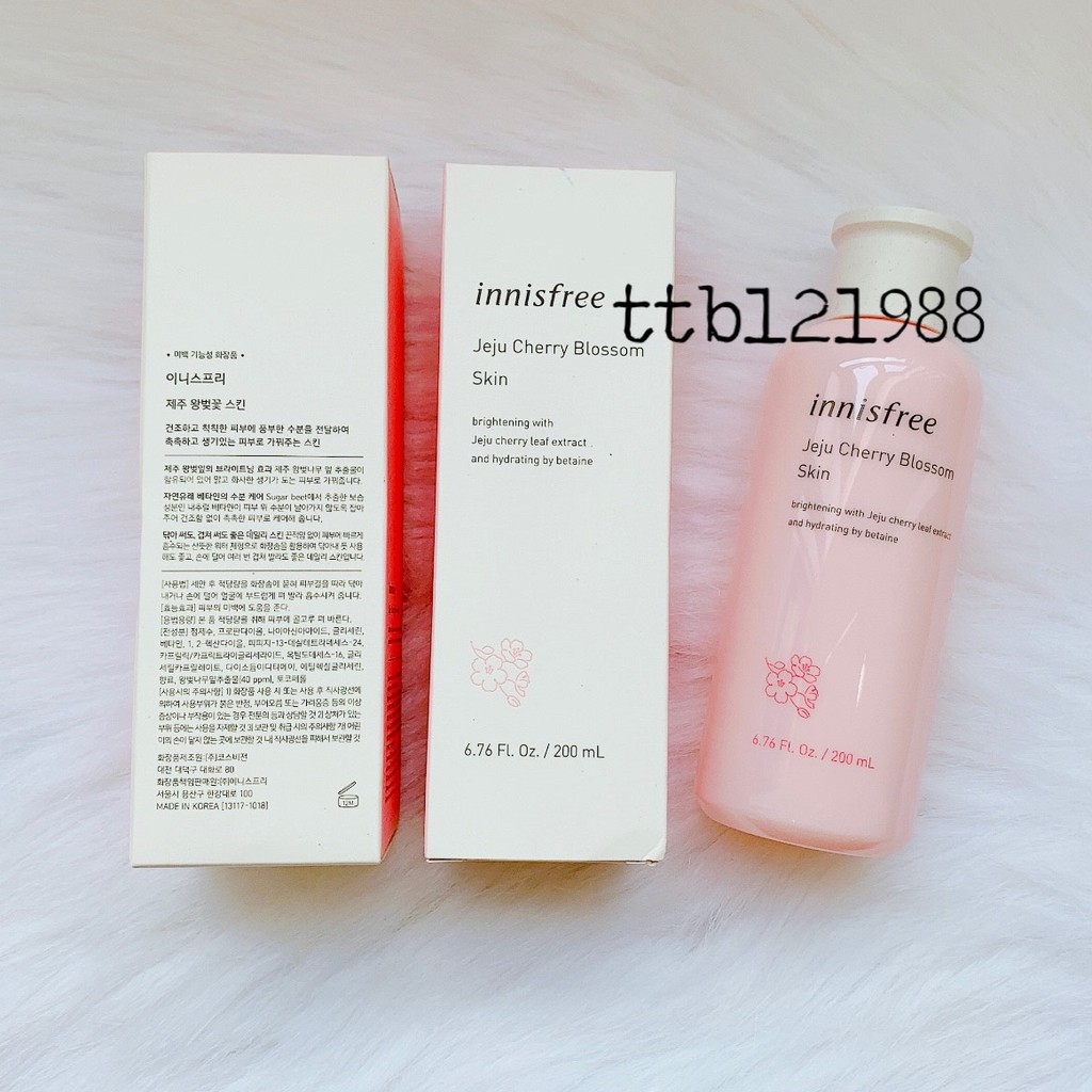 Nước Hoa Hồng Innisfree Jeju Cherry Blossom Skin (200ml) + Lựu + Green Tea Balancing Ex