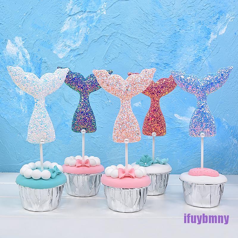 [ifuyb] Mermaid Cupcake Picks Happy Birthday Cake Toppers For Wedding Party Decor qura