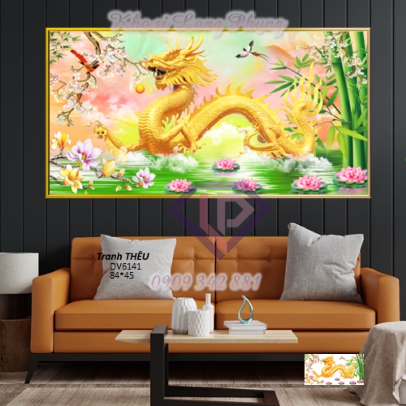 Tranh thêu chữ thập Rồng bay Dv6141 ( 84*45 cm) chưa thêu