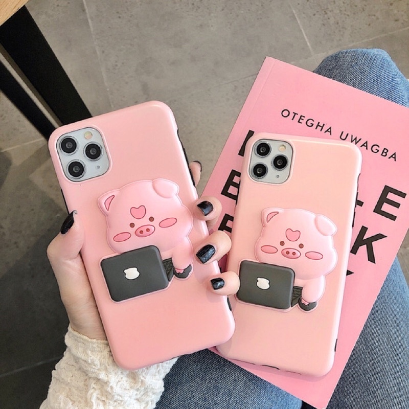 Case Ốp Đựng Điện Thoại iPhone Hình Chú Heo Hồng Dùng Máy Tính 3D Dẻo Vừa - Mr.Case Airpods