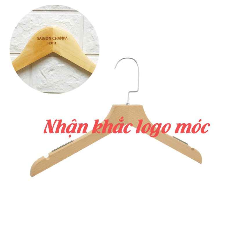 Móc gỗ không sơn vai đệm treo quần áo (1 móc)