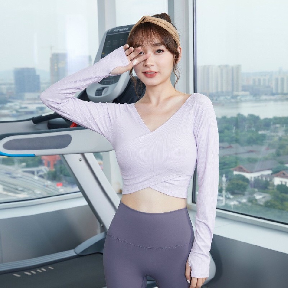 Áo croptop dài tay cạp chéo siêu xinh (đồ tập gym-yoga-zumba nữ)