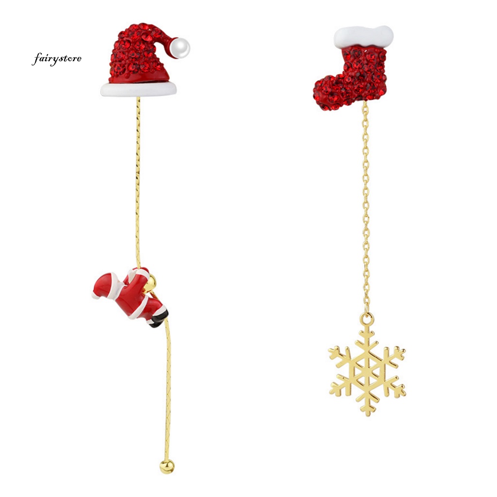 Fairystore| 1 Đôi Bông Tai Hình Ông Già Noel Và Chuông Không Đối Xứng