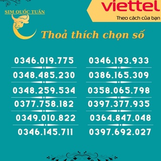 [Sim số] Sim số đẹp Viettel đầu 09, 03 gói V120N { Tặng 1 tháng} 120GB/tháng nghe gọi miễn phí