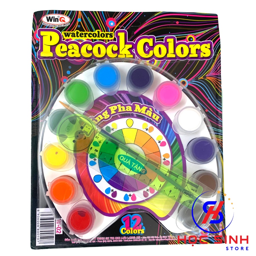 Bảng 12 Màu Nước WinQ W02 Kèm Cọ Và Quà Tặng Thước 10cm dễ thương