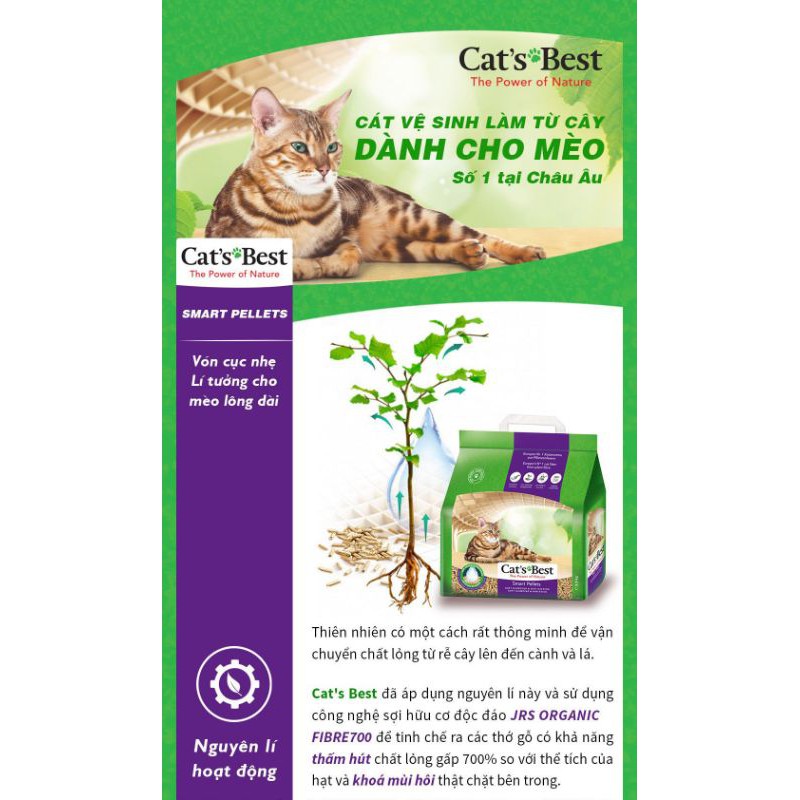 &quot;SIZE 10L&quot;CÁT VỆ SINH HỮU CƠ VÓN CỤC CHO MÈO LÔNG DÀI CAT’S BEST SMART PELLETS