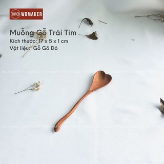 1 Muỗng thìa gỗ trái tim cán cách điệu siêu đáng yêu Muỗng trái tim gỗ đỏ Thìa trái tim trang trí bàn ăn, phụ kiện decor