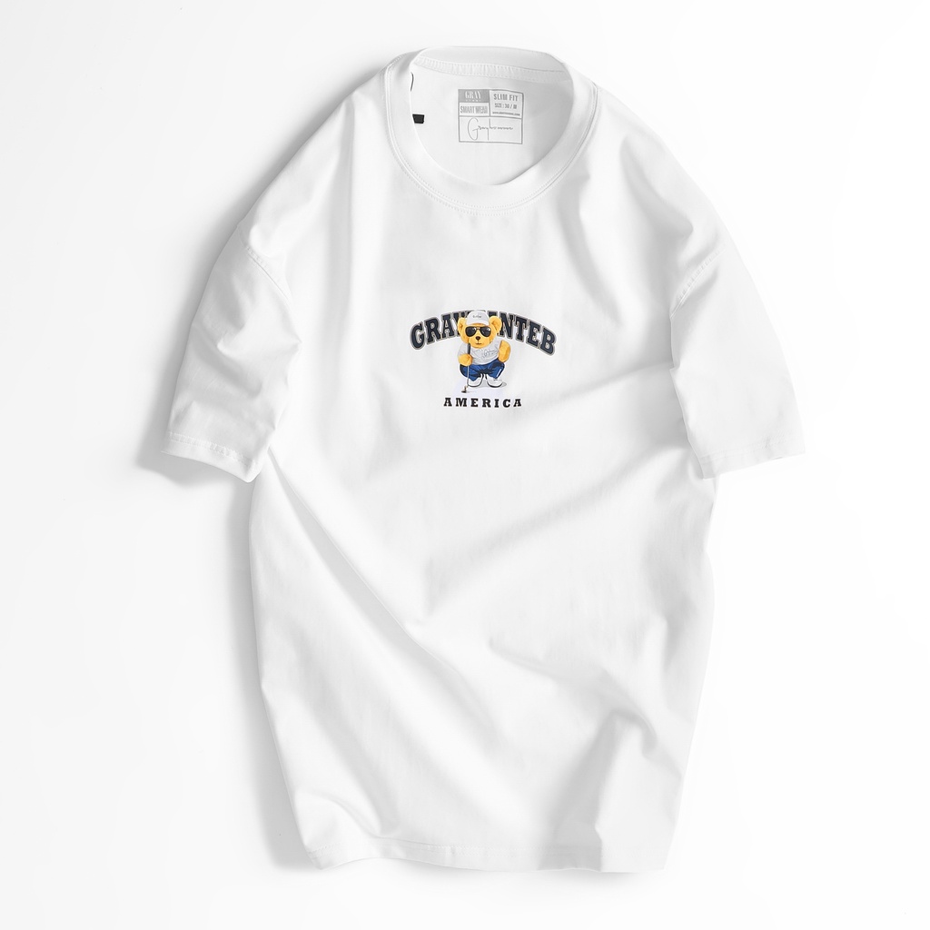 Áo thun nam nữ cổ tròn họa tiết hình Golf Bear GRAYHOMME vải Cotton xu xịn dáng unisex - TSG203
