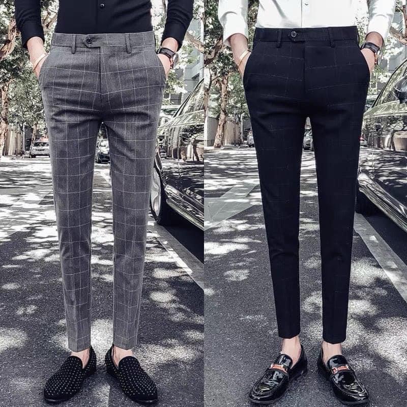 Quần tây dài caro nam vải cotton co giãn 2 chiều fom đẹp