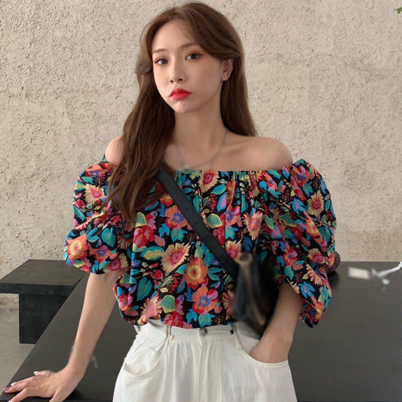 Áo Kiểu Chất Chiffon Tay Ngắn Hoạ Tiết Hoa Thiết Kế Thanh Lịch | BigBuy360 - bigbuy360.vn