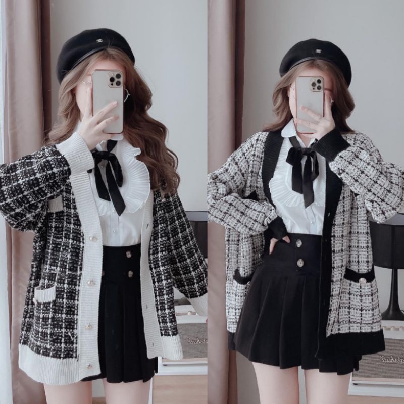Áo Cadigan Nữ Ms.2103 Dáng Suông Dài Chất Len Dày Dặn, Phối Cúc Đồng Dễ Thương, Có Túi Hai Bên